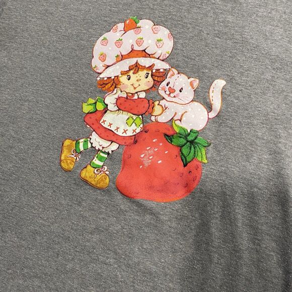 Strawberry Shortcake Kawaii Cat Graphic Shirt Gray Cartoon Tee Size Large Jrs - Picture 2 of 6